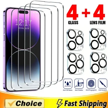 8-in-1 Tempered Glass for IPhone 15 13 11 12 14 Pro Max 13Mini 16 Pro Screen Protector for IPhone X XR 17 MAX Camera Lens Glass