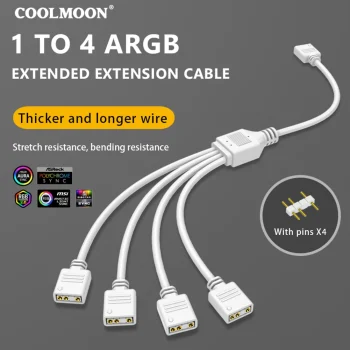 COOLMOON ARGB SYNC Splitter 5V 3 Pin 1 to 2/3/4 30CM Mainboard ARGB Extension Cable with Protective Cap for Computer Chassis